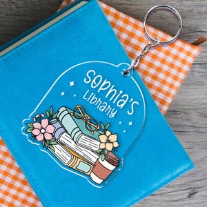 Personalized Name Book Keychain | Library Librarian Custom Acrylic Keychain | Keychain Gift for Teacher | Reading Bookworm Bookish Keychain