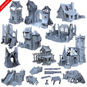 Pacchetto espansione terreno città dimenticate medievali in rovina: scenario per wargame - scala 28 mm 32 mm