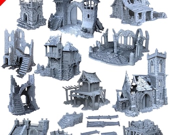 Pacchetto espansione terreno città dimenticate medievali in rovina: scenario per wargame - scala 28 mm 32 mm