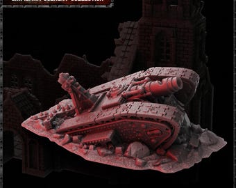 Grimdark Trench Tank Wreck Terrain – Destroyed War Machine Scatter – Trench Scenery