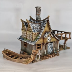 3D Printed Fisherman&#39;s House with Boat Dock: Tabletop RPG Terrain