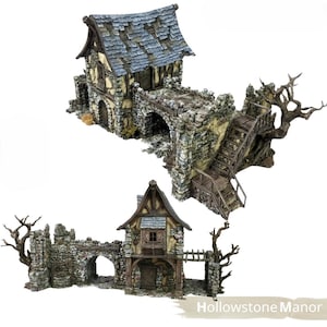 Middeleeuws gebouw Terreinhuis Hollowstone Manor Terrein Fantasiedorp Landschap voor D&D, Skirmish Games
