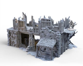 Medieval Tabletop Terrain Ruined Barn Farmhouse Terrain Fantasy Village Scenery for D&D, Skirmish Games