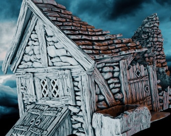 Grandma's Cottage Ruin – middeleeuws fantasieterrein voor 28 mm-32 mm tabletop Wargames