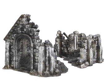 Förstörd kyrka, medeltida fantasihus, terräng (skala 28-32 mm)