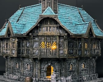 Medeltida fantasyhus Köpmansgillets hall Terräng 28 mm 32 mm RPG-landskap