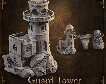 Fantasy Guard Tower on Cliff Tabletop Terrain, Watchtower Scenery for 28mm 32mm RPG & Wargaming