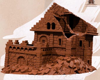 Ruined Medieval House Terrain – 28mm 32mm Fantasy Building Ruins – Tabletop Scenery