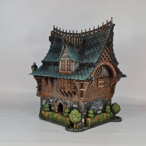 3D Printed Medieval Inn Terrain: Unpainted Fantasy Building (28mm-32mm)