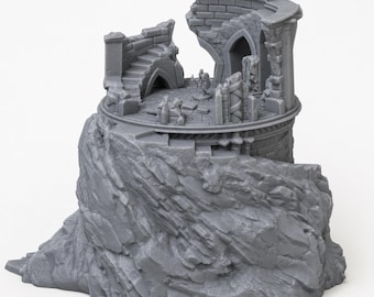 Stor klippsidesruinerad tempelterräng med vädertäcke 28 mm 32 mm RPG- och bordssceneri | Modulär displaydetalj