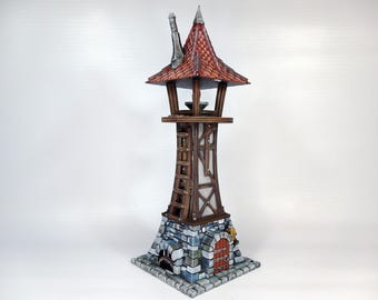 Medieval Fantasy Building Watchtower with Beacon Guard Tower Scenery for RPG and Wargaming Tables