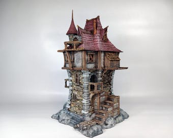 Fantasy Cliffside Manor – Medieval House on Rock – 28mm-32mm RPG Terrain for DnD Pathfinder Frostgrave