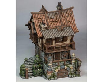 Medeltida fantasyvillaterräng | 28-32 mm RPG-byggnad för DnD-krigsspel
