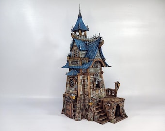 Fantasy Arcane Townhouse Tower Medieval Wizard Building Terrain – 28mm-32mm Scenery for DnD Wargaming