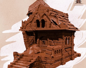 Ruined Medieval Town House Terrain – 28mm 32mm Fantasy Building Ruins – Tabletop Wargaming