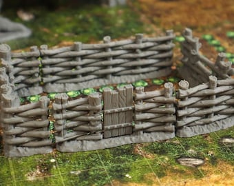 Modular Wattle Fence Set with Gate - Medieval Farm Terrain 28mm 32mm Tabletop Games