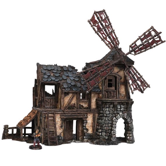 Ruines De Moulin Médiéval - Terrain 28 Mm Pour Donjons & Dragons - Kit DIY En Pierre Grise