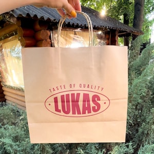 Borsa di carta Kraft personalizzata, borsa, logo stampato, borsa per imballaggio regalo, borsa per imballaggio da asporto, busta di carta con logo, borsa con stampa logo per matrimonio