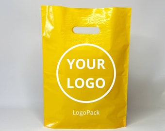 Gelbe Einkaufstaschen mit individuellem Logo für Boutiquen Individuelles Logo Geschenktaschen aus Kunststoff Logo Einkaufstaschen für Business Geschenktaschen Benutzerdefinierte Tragetaschen