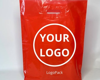 Rote Einkaufstaschen mit individuellem Logo für Boutiquen Individuelles Logo Geschenktaschen aus Kunststoff Logo Einkaufstaschen für Business Geschenktaschen Benutzerdefinierte Tragetaschen