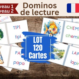 Dominos de lecture Montessori niveau 1 et 2, PDF à télécharger - Jeu éducatif en français pour lecteurs débutants - à l'école ou à la maison
