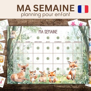 Planning Enfant Routine Semaine à Imprimer Checklist Français Liste Tâches Maternelle - Modèle Canva Hebdomadaire Tableau Ecole Semainier