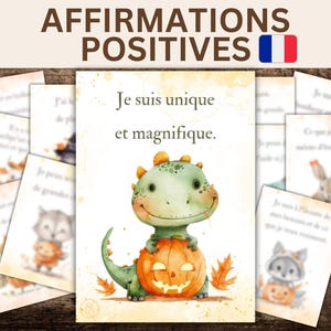 36 Affirmations positives pour enfants en français I Cartes de motivation imprimables | Téléchargement instantané, animaux Halloween mignons