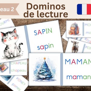 Dominos Montessori  lecture débutant du français, niveau 2, apprendre à lire le français en jouant, pdf à télécharger, fichier numérique