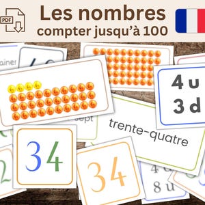 Nombres Montessori en français 500 cartes nombres jusqu'à 100, chiffres, lettres, perles Montessori, numération, maths maternelle imprimable
