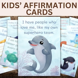 36 Afirmaciones positivas para niños en inglés, animales marinos, tarjetas de motivación, descarga instantánea JPG y PDF