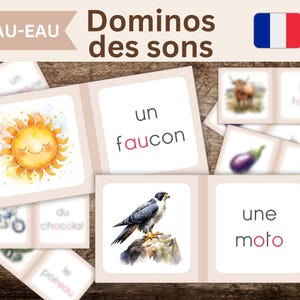 Dominos Montessori en français à imprimer - Apprentissage du son [o] avec ses trois écritures - Jeu éducatif pour apprendre à lire
