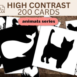 Cartes Montessori bébé noir blanc, stimulation visuelle nourrisson éveil sensoriel, activité éducative, cartes fort contraste imprimable PDF