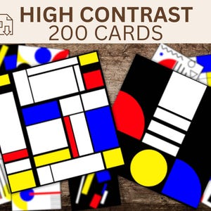 Cartas sensoriales de alto contraste para bebé, inspiradas Mondrian, estimulación visual Montessori, cartas imprimibles PDF, recién nacidos