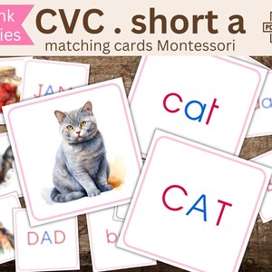 Gioco di 45 carte Serie Rosa Montessori – Imparare a leggere in inglese con metodo fonetico, carte educative stampabili per bambini