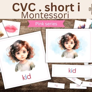 Montessori série rose - mots CVC courts avec le son I en anglais - Jeu éducatif imprimable - apprendre l'anglais facilement