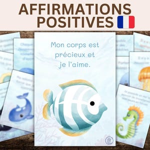 36 Affirmations positives pour enfants en français, animaux de la mer, Cartes d'encouragements, Téléchargement instantané JPG et PDF