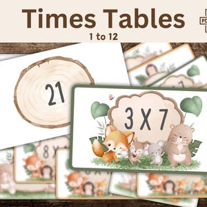 144 cartes tables de multiplications à imprimer illustrées animaux de la forêt I fichier digital à télécharger I école Montessori