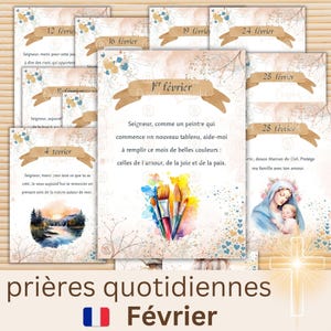 29 Karten, Tägliche Gebete für FEBRUAR, Christlicher Kalender auf Französisch für Kinder, Druckbare Karten, Gebete auf Französisch