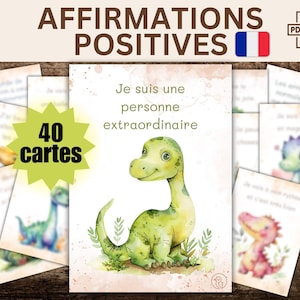 40 affermazioni positive per i bambini in francese | dinosauri I cartoline di incoraggiamento stampabili | Download immediato di PDF