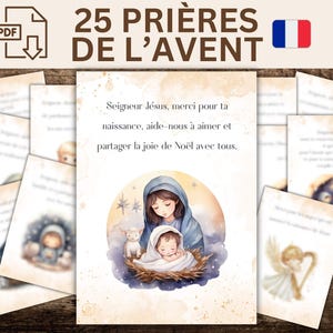 25 Christian Advent prayer cards in French, Advent calendar kids, printable Christian Christmas cards, daily prayers