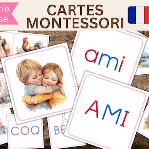 Cartes de premières Lectures Montessori - Série Rose - dictée muette - Méthode Phonétique en Français - matériel pédagogique PDF à imprimer
