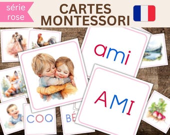 First Reading Cards Montessori - Pink Series - Silent Dictation - Phonetic Method French - Educational PDF Material to Print