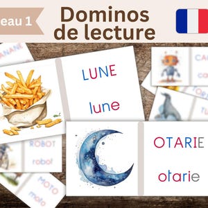 lecture débutant du français, Dominos Montessori niveau 1, apprendre à lire le français en jouant, pdf à télécharger, fichier numérique