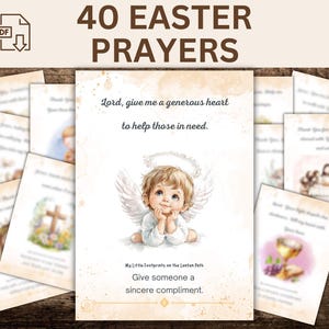 40 cartes de prière pour le Carême en anglais à imprimer, Chemin vers Pâques avec prières et actions pour enfants, Activité chrétienne PDF