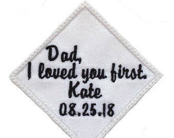 IRON ON STYLE --- Diamond Shape Label Patch for the Tie of Father of the Bride Custom Embroidered and Personalized - Iron on style