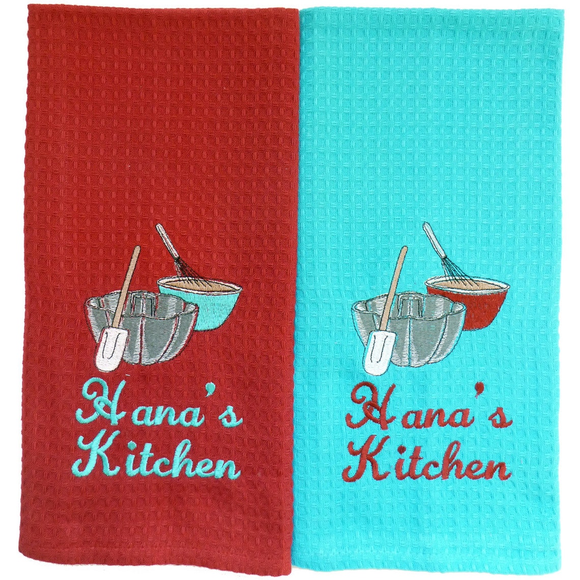 Kitchen Towel Set With Custom Embroidered Baking Theme and Etsy