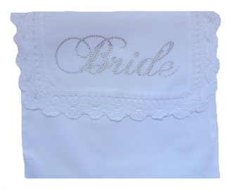 Elegant Rhinestone Embellished Bride Lingerie and Keepsake Bag with Crochet Edge