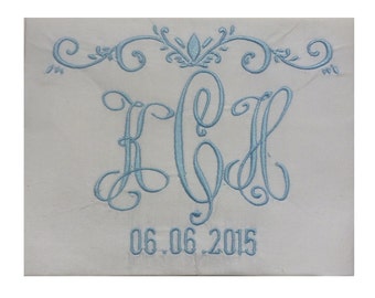 Karleen Silk Dupioni Wedding Gown Label with Scroll, Interlocking Monogram and Wedding Date