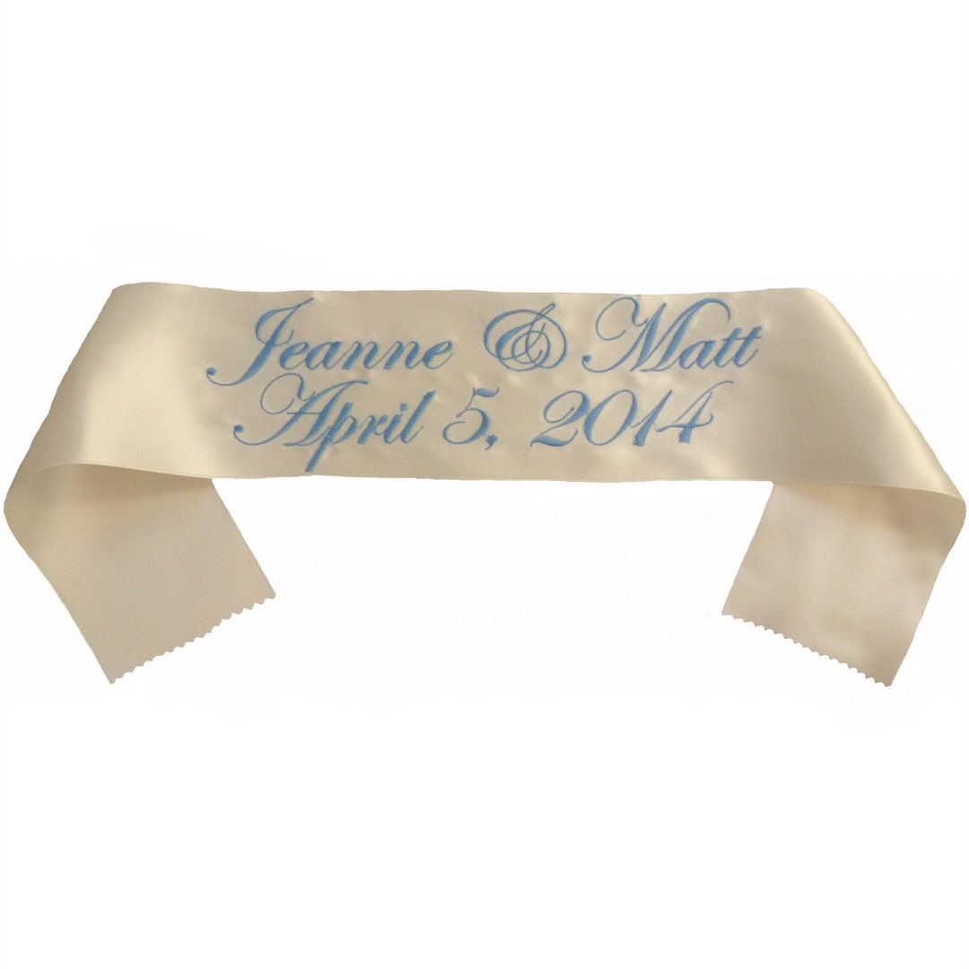 Custom Embroidered Long Ribbon to Decorate Head Table or Couple's Table ...