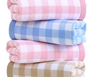 Gingham Checked Bath, Beach or Pool Towel Custom Personalized by Embroidery